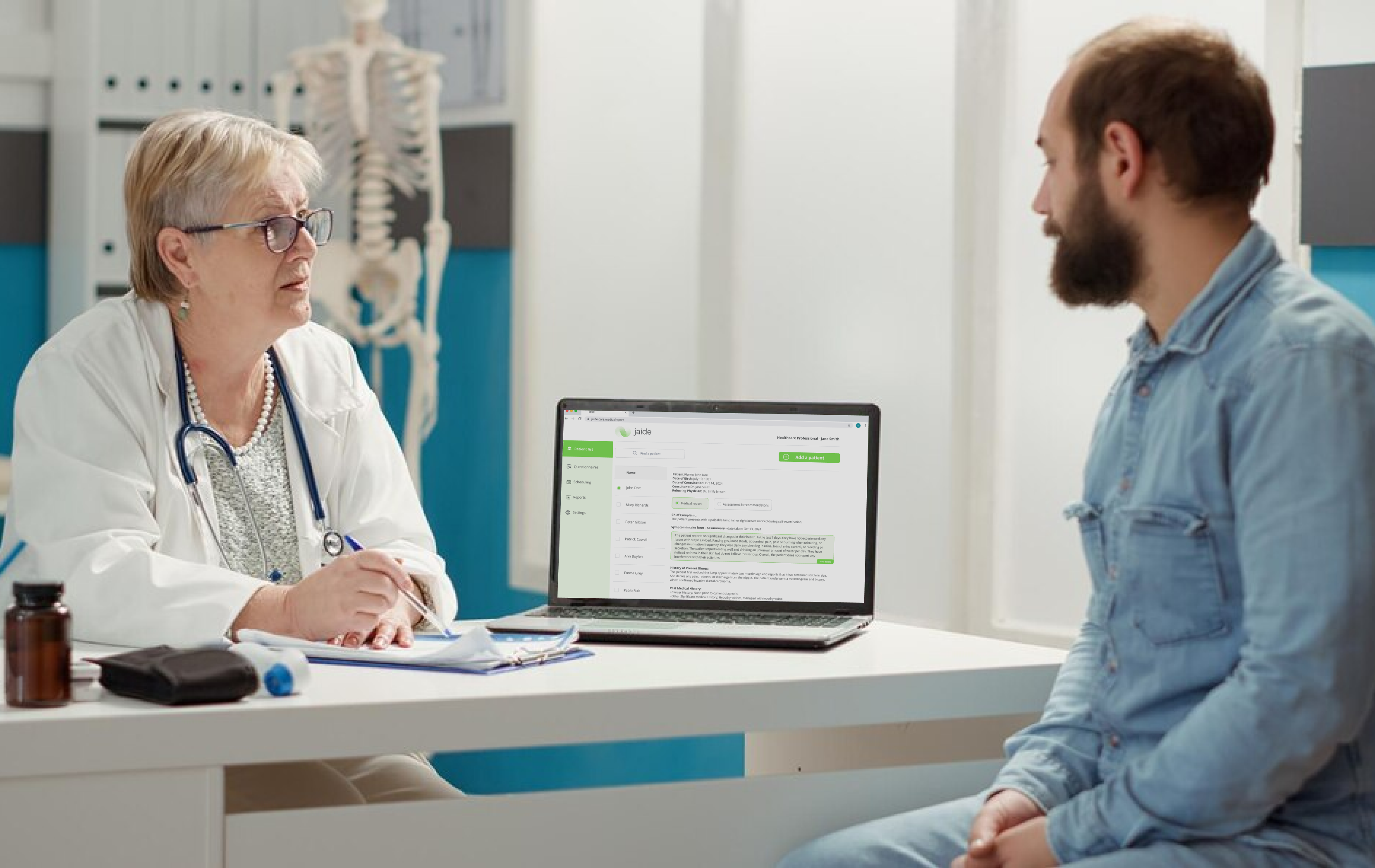 a physician is doing a visit with a patient using jaide
